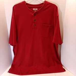 Duluth Trading Shirt Men XL Red Longtail T Henley Short Sleeve Pocket Preppy